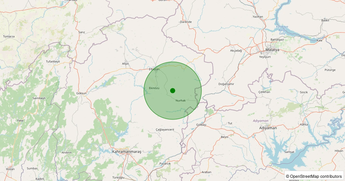 25 Ekim 2025 saat 07:01 - Nurhak - Ağcaşar Köyü - 1.90ML depreminin harita gösterimi