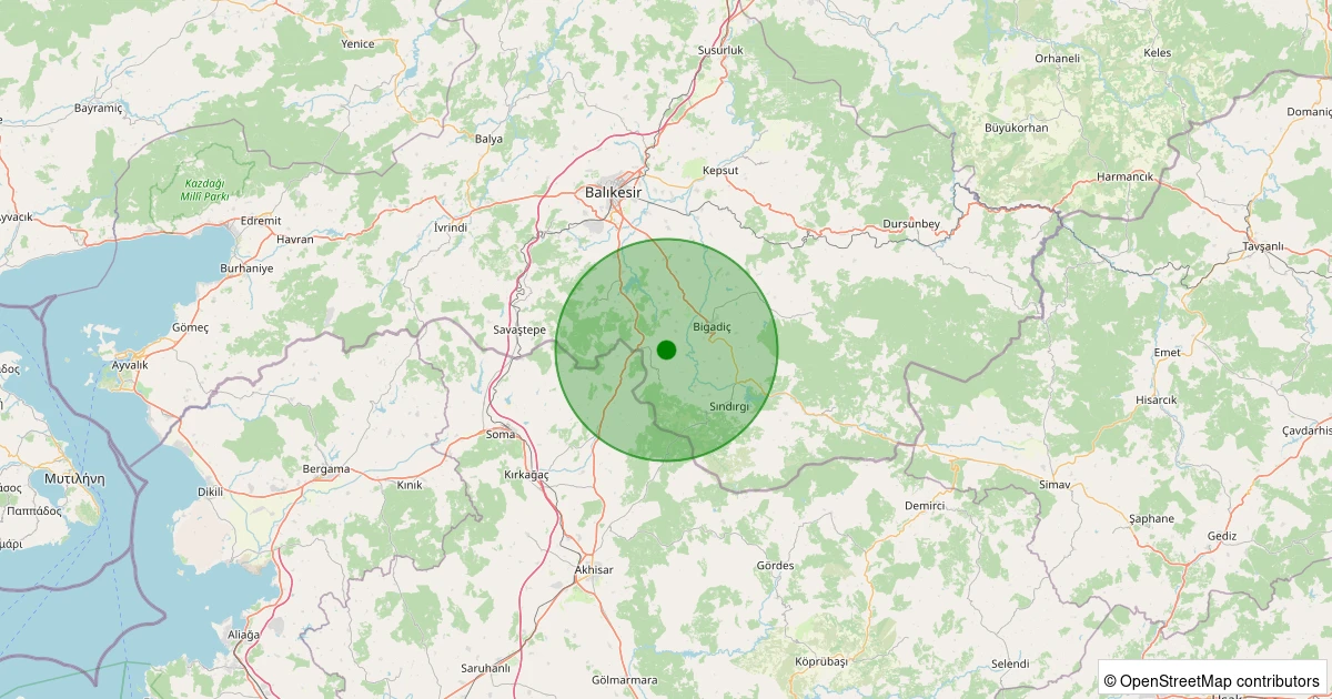 25 Ekim 2025 saat 06:07 - Sındırgı - Eşmedere - 1.90ML depreminin harita gösterimi