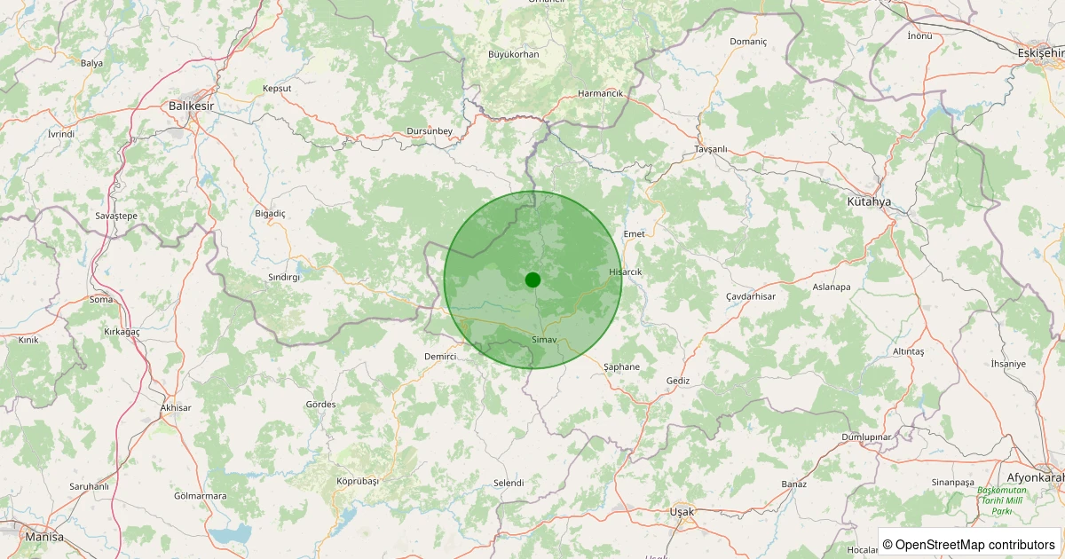 25 Ekim 2025 saat 08:15 - Simav - Yeniler Köyü - 1.40ml depreminin harita gösterimi