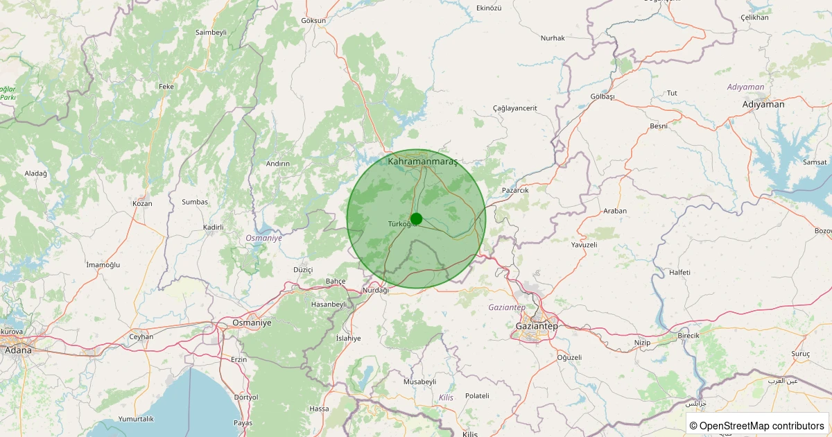 24 Ekim 2025 saat 15:10 - Türkoğlu - Kılılı - 1.60ml depreminin harita gösterimi