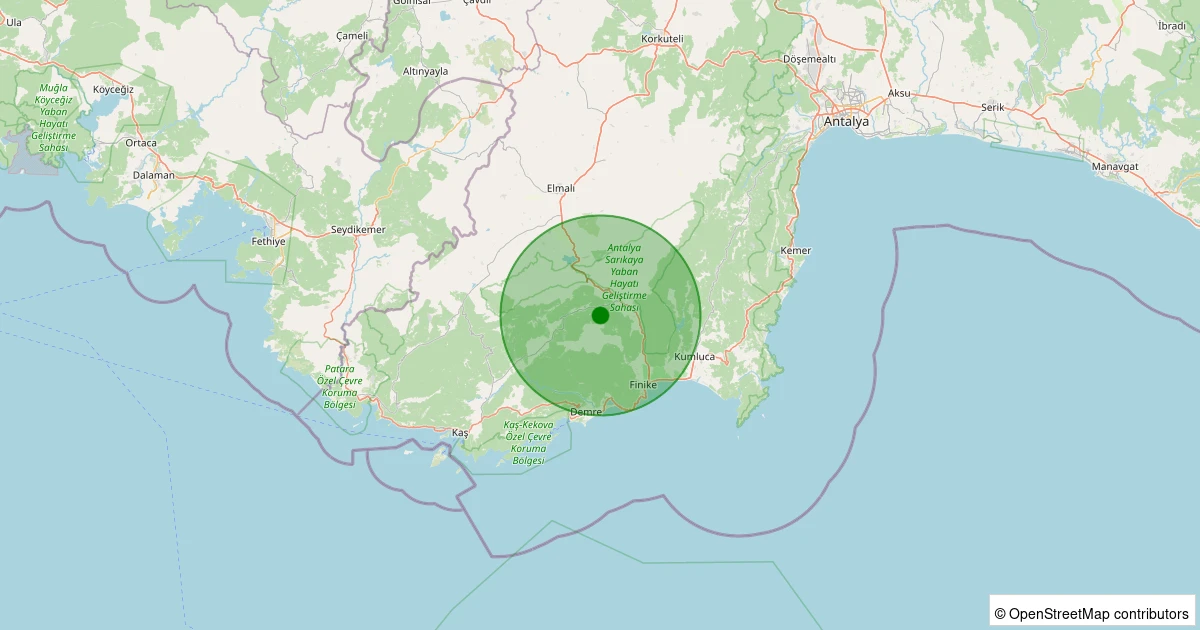 24 Ekim 2025 saat 13:04 - Finike - Yeşilköy Köyü - 2.50ml depreminin harita gösterimi