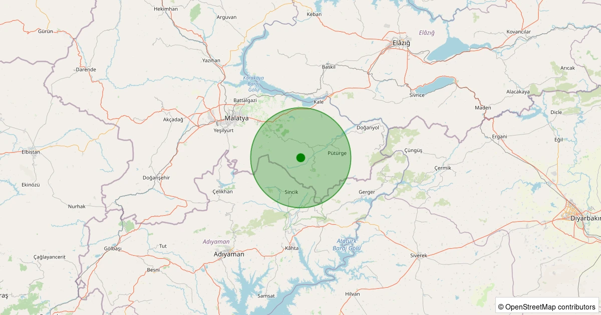 24 Ekim 2025 saat 12:09 - Pütürge - Esenlik Köyü - 1.50ml depreminin harita gösterimi