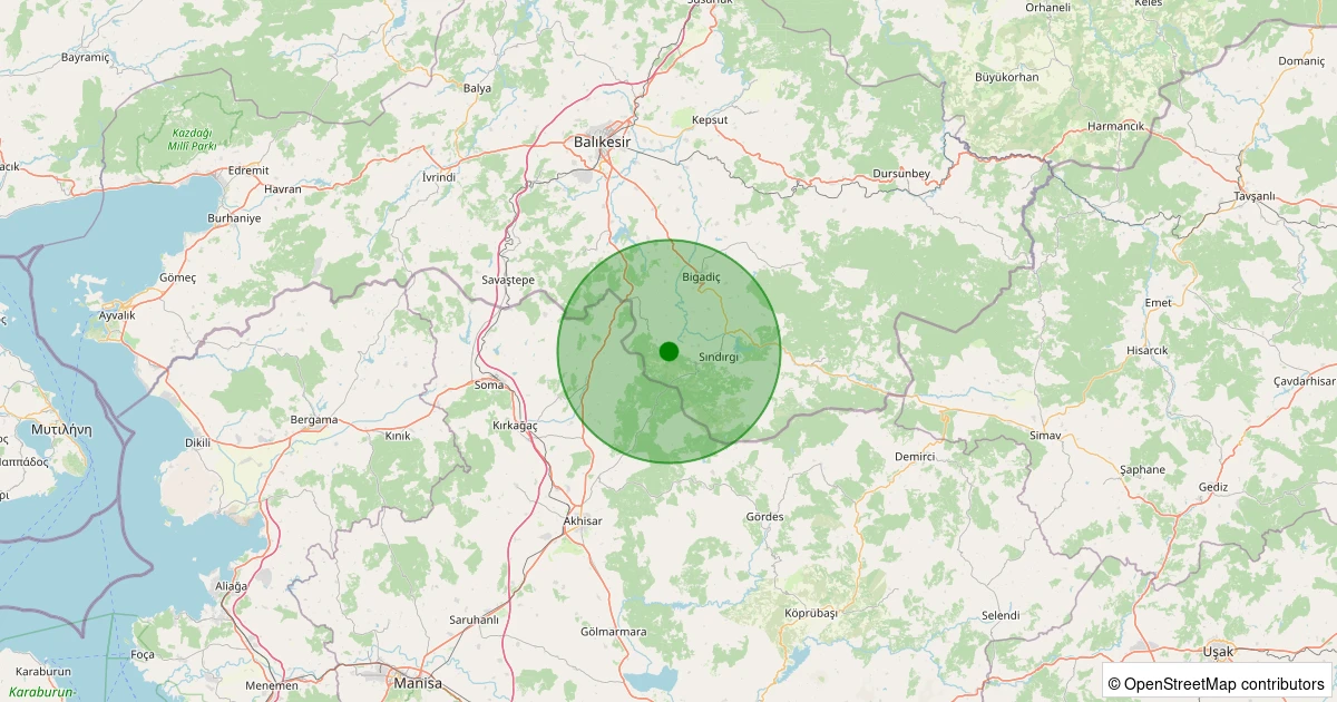 24 Ekim 2025 saat 06:17 - Sındırgı - Alakır - 1.70ml depreminin harita gösterimi