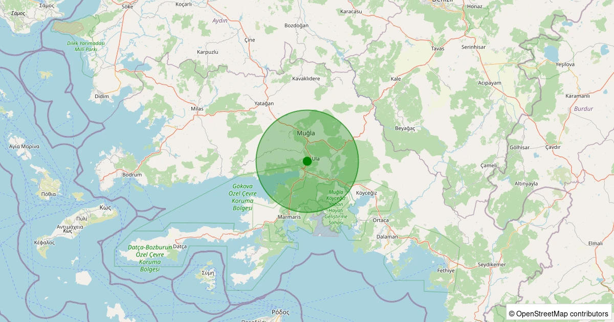 24 Ekim 2025 saat 06:10 - Ula - Kızılağaç - 2.00ml depreminin harita gösterimi