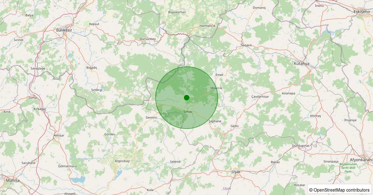 22 Ekim 2025 saat 18:30 - Simav - Naşa/Fatih - 1.20ml depreminin harita gösterimi