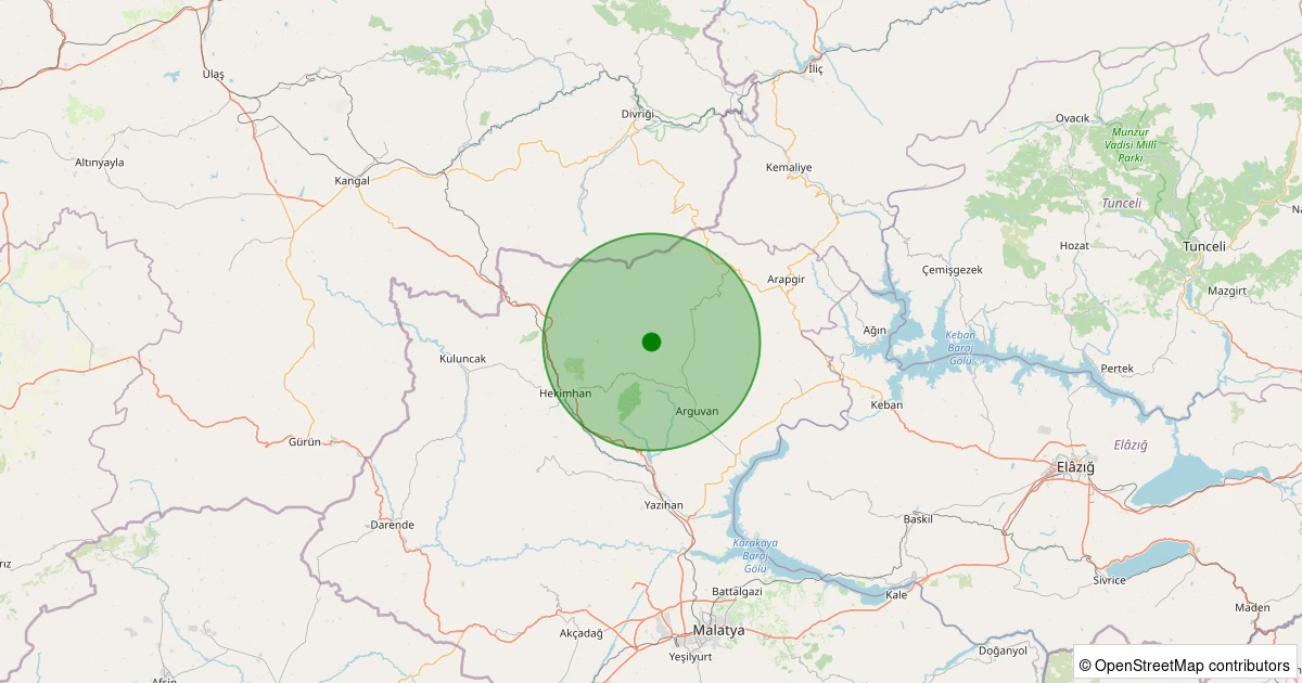 22 Ekim 2025 saat 17:51 - Arguvan - Kömürlük Köyü - 1.30ml depreminin harita gösterimi