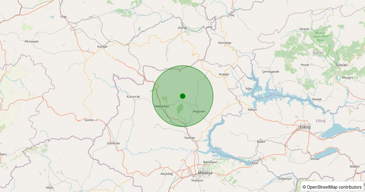 22 Ekim 2025 saat 16:39 - Hekimhan - İğdir Köyü - 2.10ml depreminin harita gösterimi