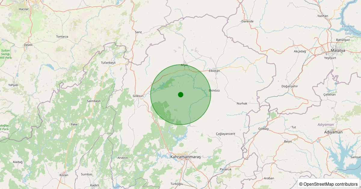 22 Ekim 2025 saat 09:45 - Göksun - 1.50ml depreminin harita gösterimi