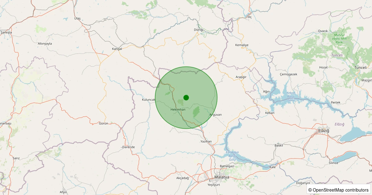 22 Ekim 2025 saat 08:16 - Hekimhan - Karaköçek Köyü - 1.60ml depreminin harita gösterimi