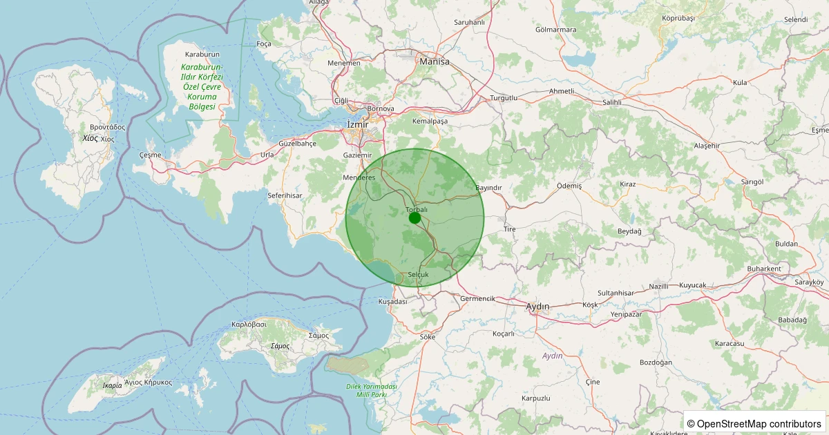 22 Ekim 2025 saat 07:20 - Torbalı - Muratbey - 2.00ml depreminin harita gösterimi