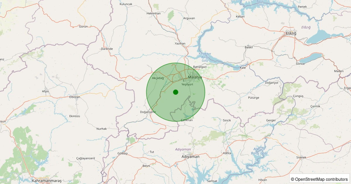22 Ekim 2025 saat 05:30 - Yeşilyurt - Cafana - 1.10ml depreminin harita gösterimi
