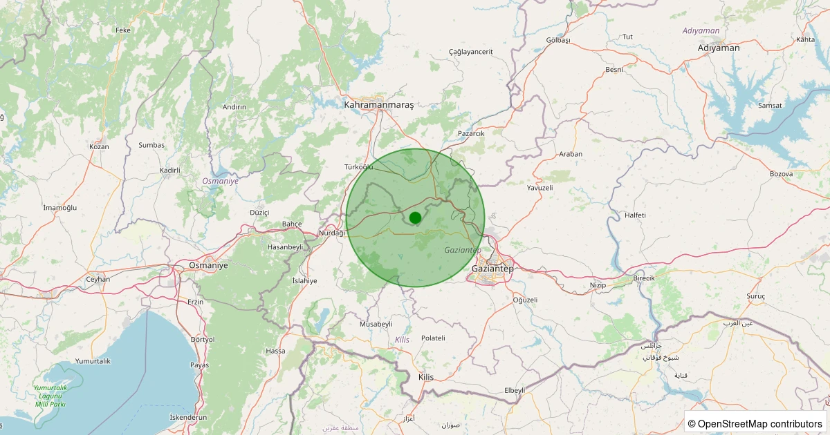 21 Ekim 2025 saat 12:05 - Pazarcık - Evri - 1.30ml depreminin harita gösterimi