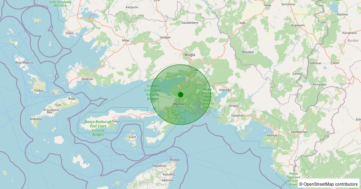 21 Ekim 2025 saat 12:04 - Marmaris - 1.30ml depreminin harita gösterimi