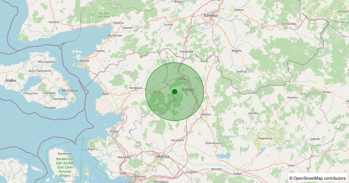 25 Ekim 2025 saat 09:13 - Soma - Eğnez - 1.60ML depreminin harita gösterimi
