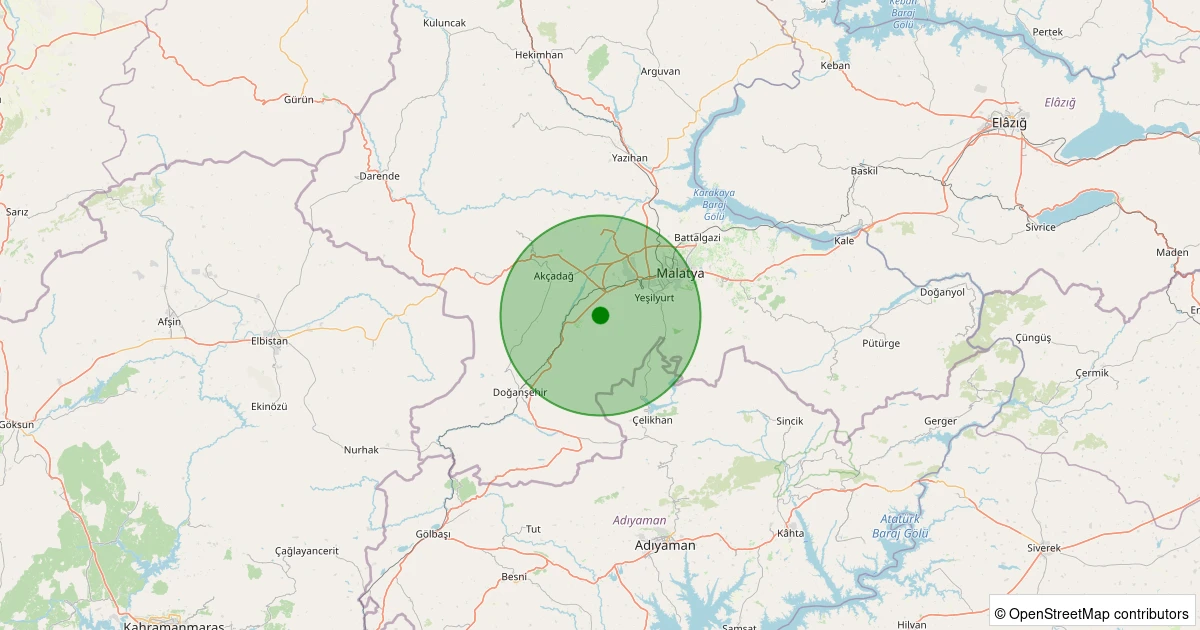 25 Ekim 2025 saat 12:15 - Yeşilyurt - Cafana - 1.30ML depreminin harita gösterimi