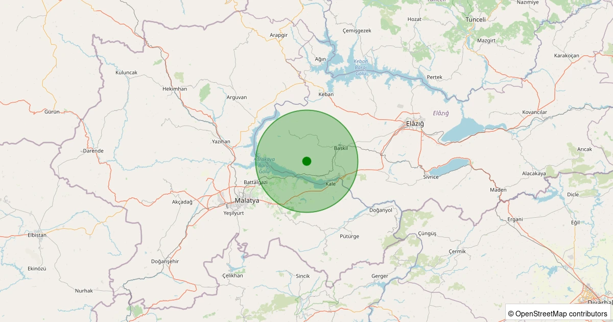 25 Ekim 2025 saat 12:24 - Baskil - Söğütdere Köyü - 1.30ml depreminin harita gösterimi