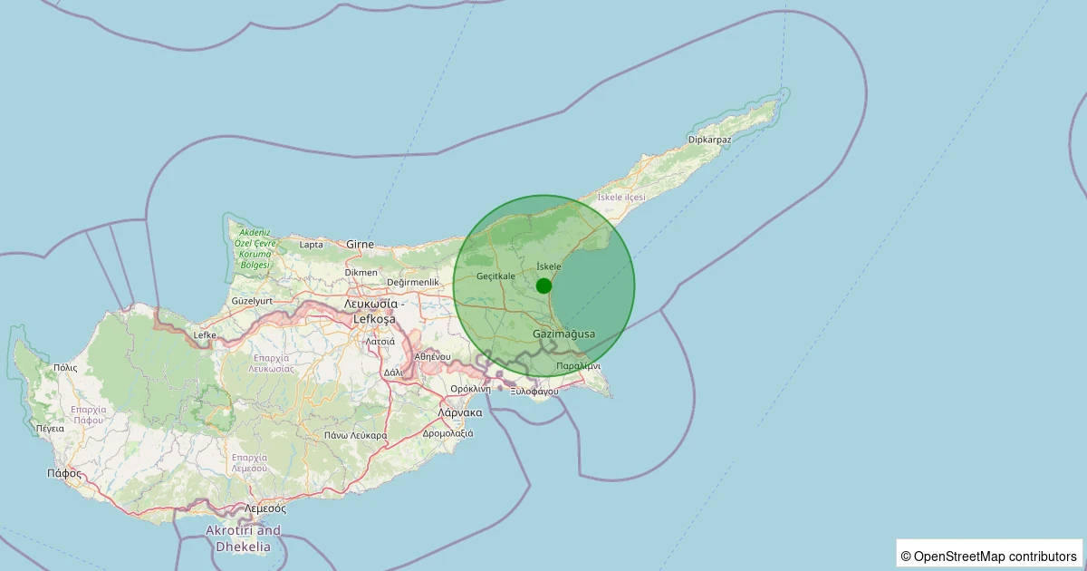 25 Ekim 2025 saat 19:33 - İskele (Kuzey Kıbrıs Türk Cumhuriyeti) - 2.30ML depreminin harita gösterimi