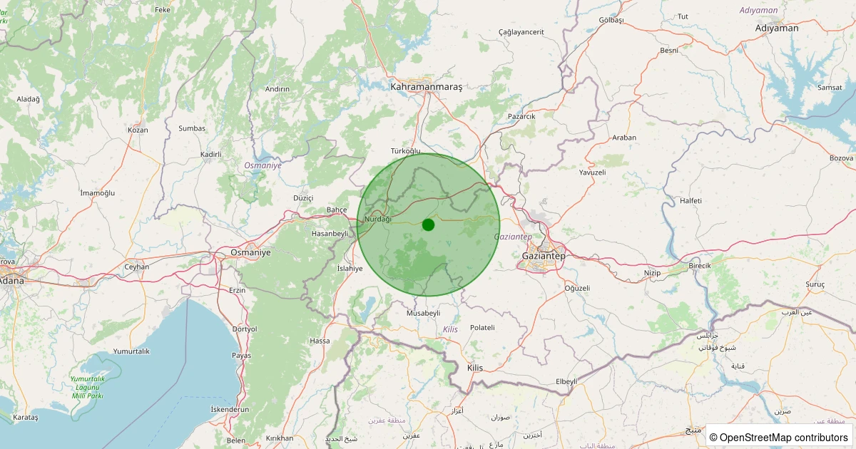 26 Ekim 2025 saat 02:32 - Nurdağı - 1.60ml depreminin harita gösterimi