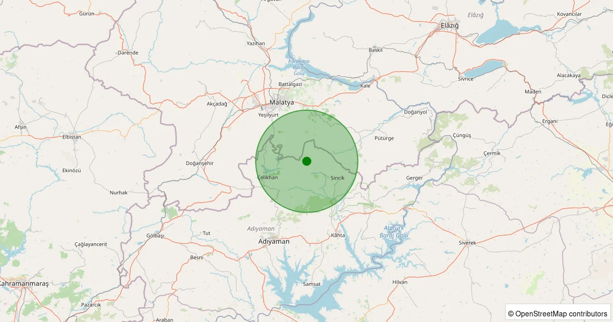 06 Ekim 2025 saat 07:37 - Çelikhan - 0.80ML depreminin harita gösterimi