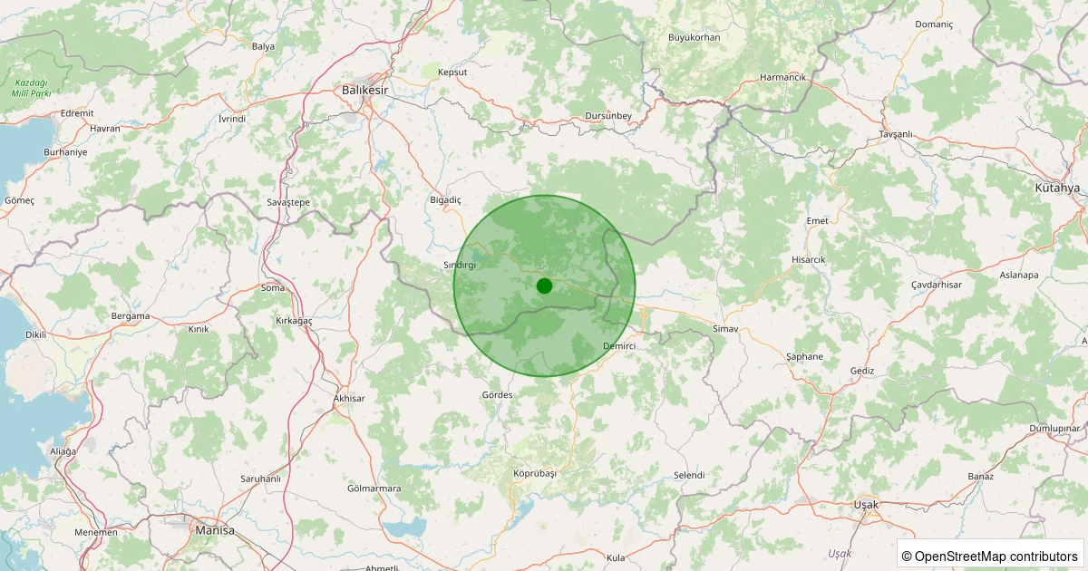 26 Ekim 2025 saat 04:56 - Sındırgı - Şapcı - 1.70ML depreminin harita gösterimi