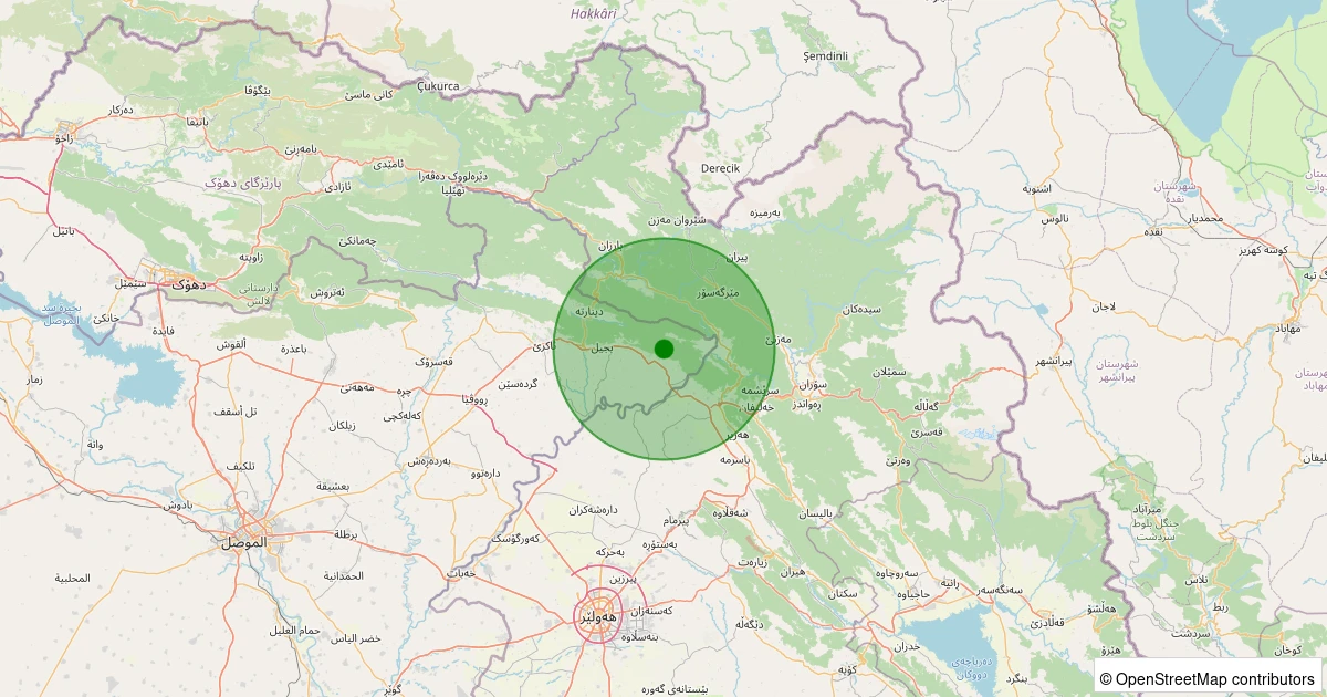 26 Ekim 2025 saat 04:45 - Akre, Ninova (Irak) - [33.63 km] Şemdinli (Hakkari) - 1.80ML depreminin harita gösterimi