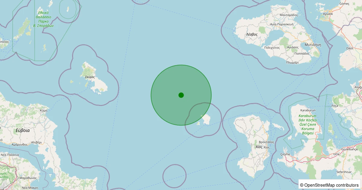 26 Ekim 2025 saat 05:40 - Ege Denizi - [91.17 km] Karaburun (İzmir) - 2.60ML depreminin harita gösterimi