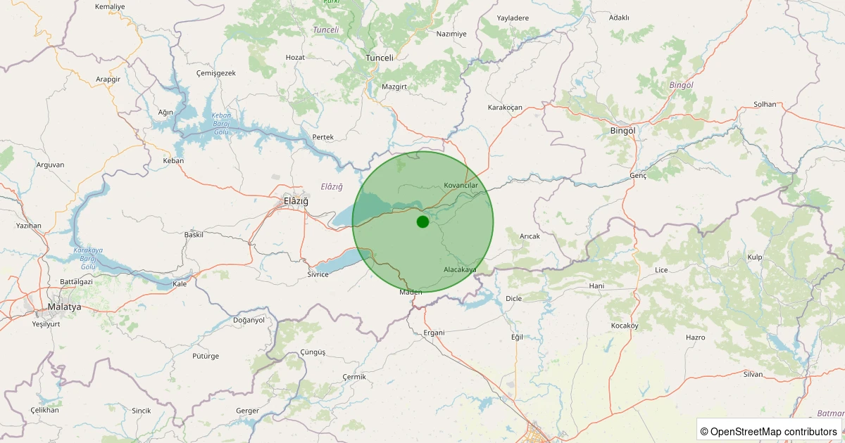 26 Ekim 2025 saat 05:49 - Palu - Gümüşkaynak Köyü - 1.00ML depreminin harita gösterimi