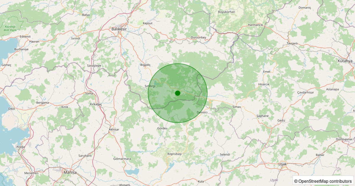 26 Ekim 2025 saat 06:31 - Sındırgı - Şapcı - 1.30ML depreminin harita gösterimi