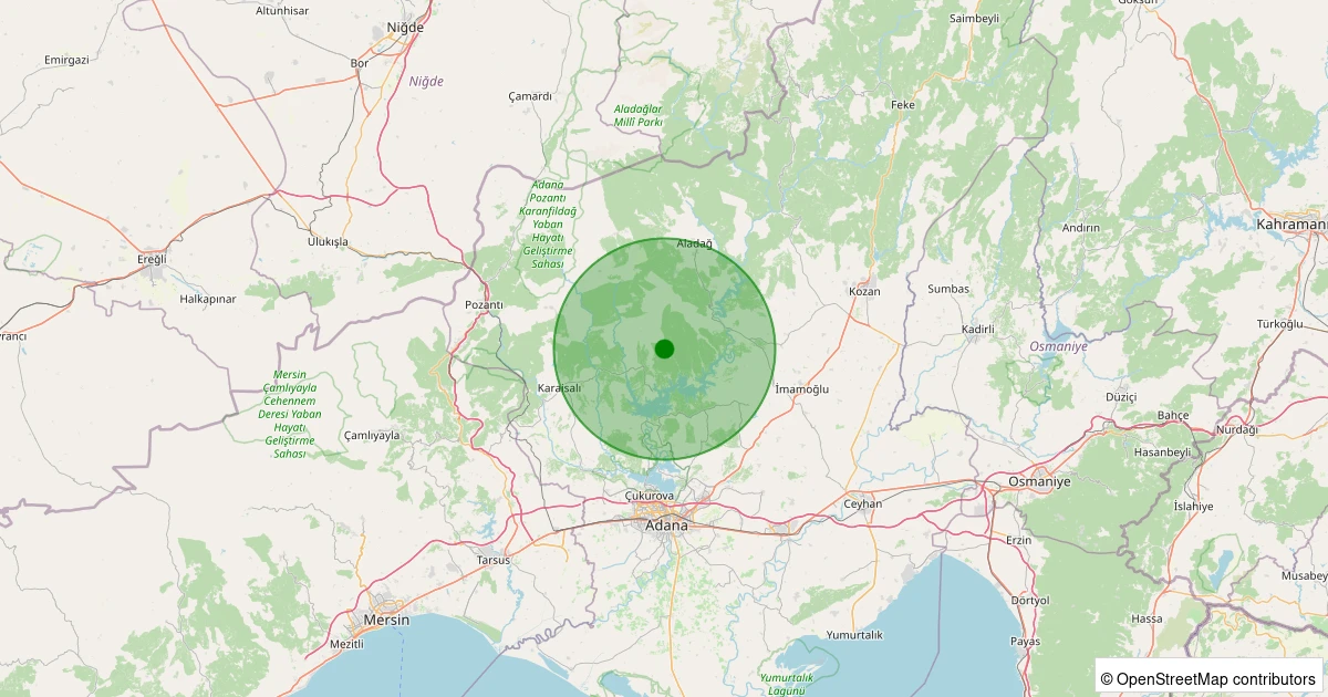 26 Ekim 2025 saat 08:18 - Karaisalı - Nuhlu Köyü - 3.00ML depreminin harita gösterimi