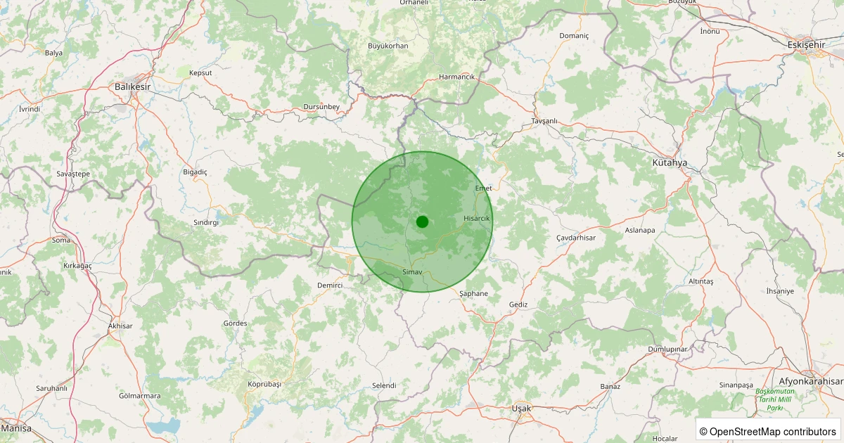 26 Ekim 2025 saat 08:37 - Simav - Maden Köyü - 1.00ML depreminin harita gösterimi