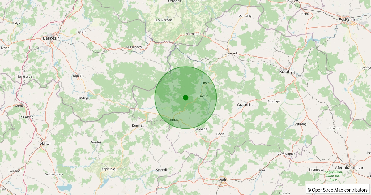 26 Ekim 2025 saat 08:37 - Hisarcık - Güldüren Köyü - 1.10ml depreminin harita gösterimi