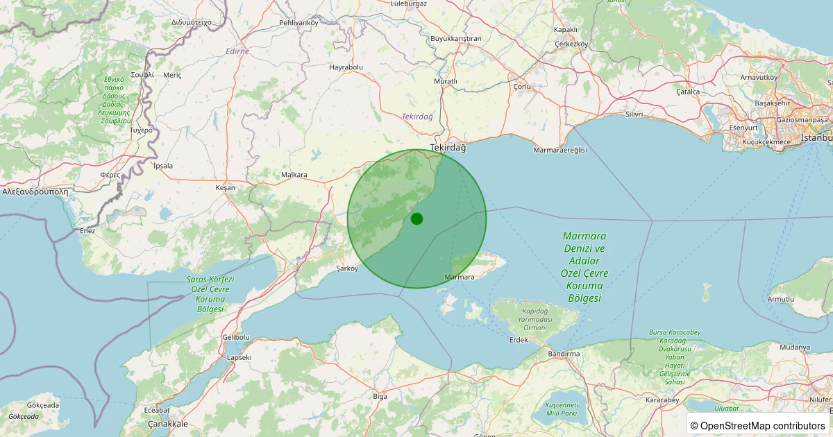 26 Ekim 2025 saat 13:18 - Marmara Denizi - [04.47 km] Şarköy (Tekirdağ) - 2.30ML depreminin harita gösterimi