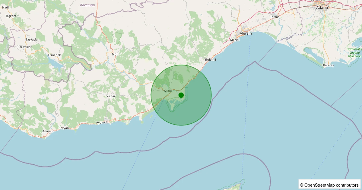 26 Ekim 2025 saat 12:19 - Silifke - Altınkum - 2.30ml depreminin harita gösterimi