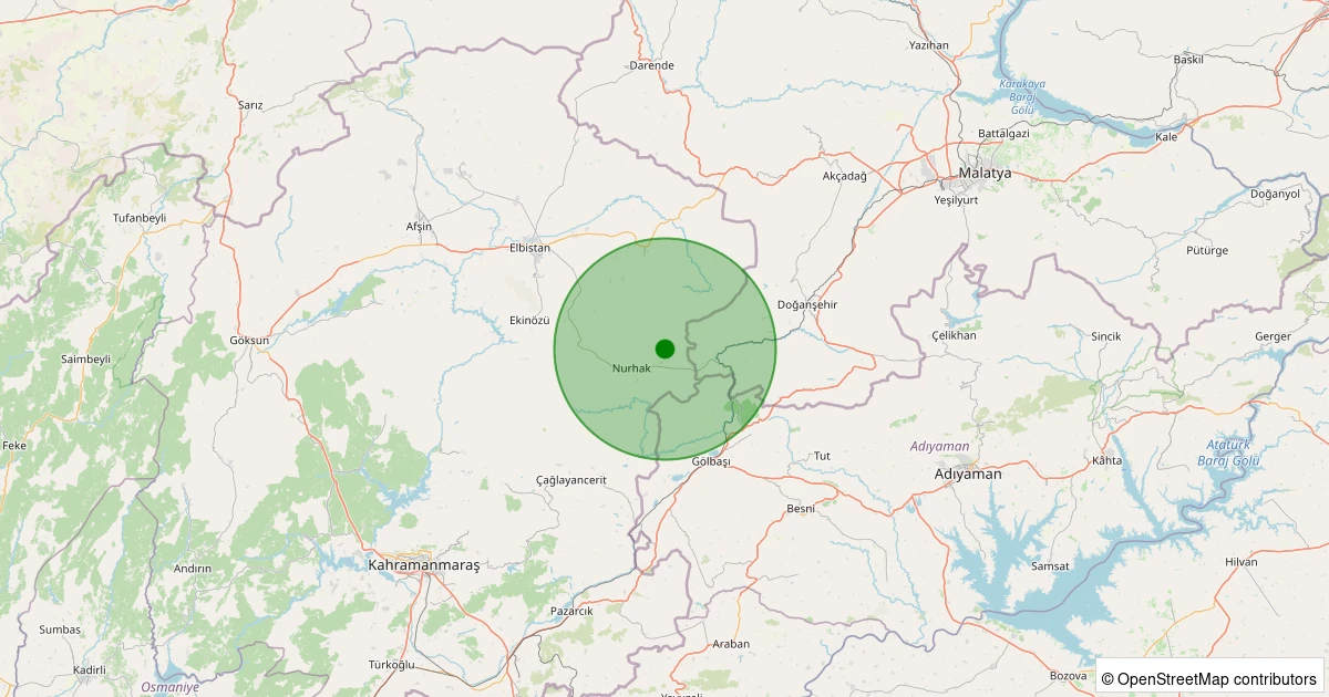 26 Ekim 2025 saat 14:07 - Nurhak - K.Tatlar Pınarbaşı - 2.20ML depreminin harita gösterimi