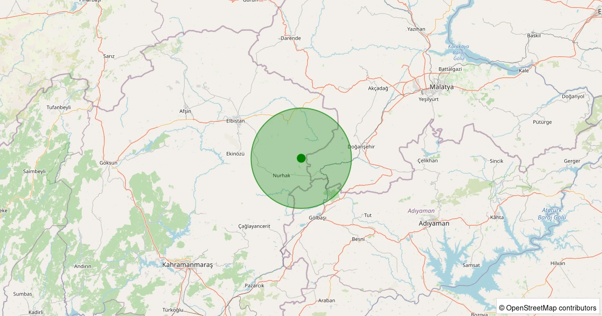 26 Ekim 2025 saat 14:07 - Nurhak - K.Tatlar Pınarbaşı - 2.00ml depreminin harita gösterimi
