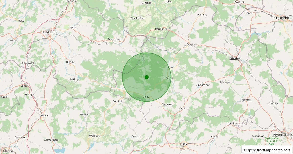06 Ekim 2025 saat 11:32 - Simav - 2.10ML depreminin harita gösterimi
