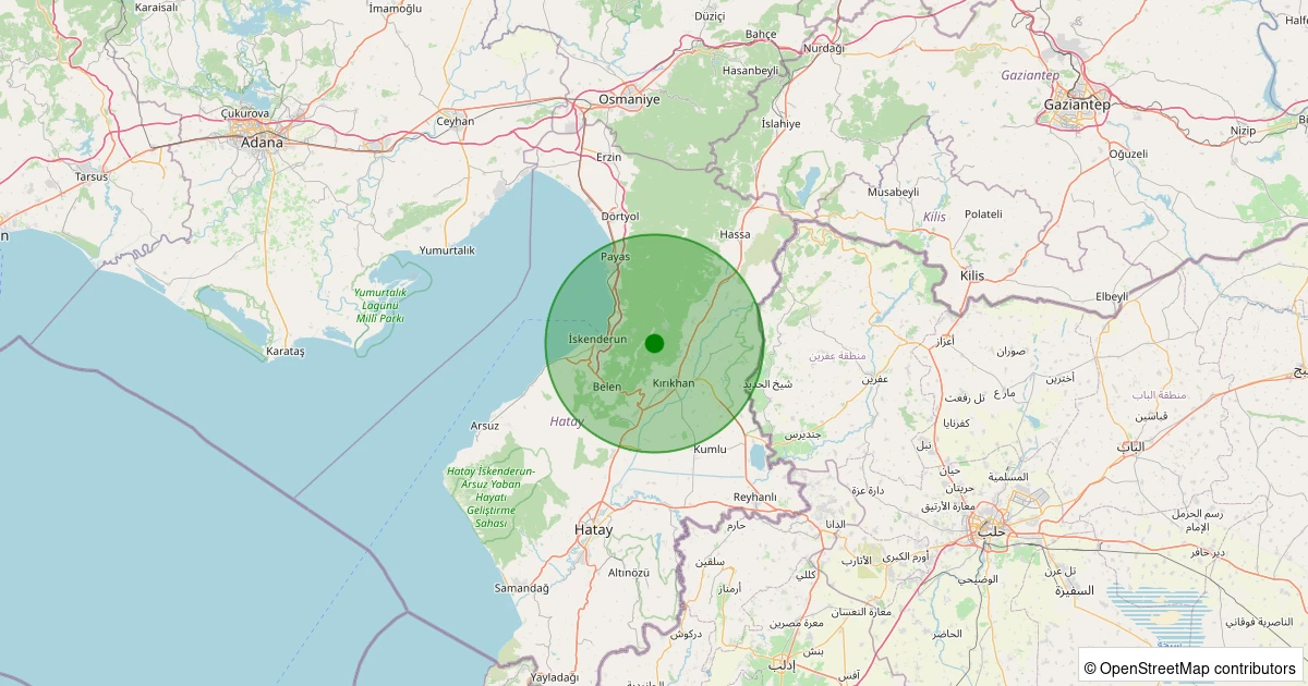 27 Ekim 2025 saat 00:06 - Kırıkhan - 1.50ml depreminin harita gösterimi