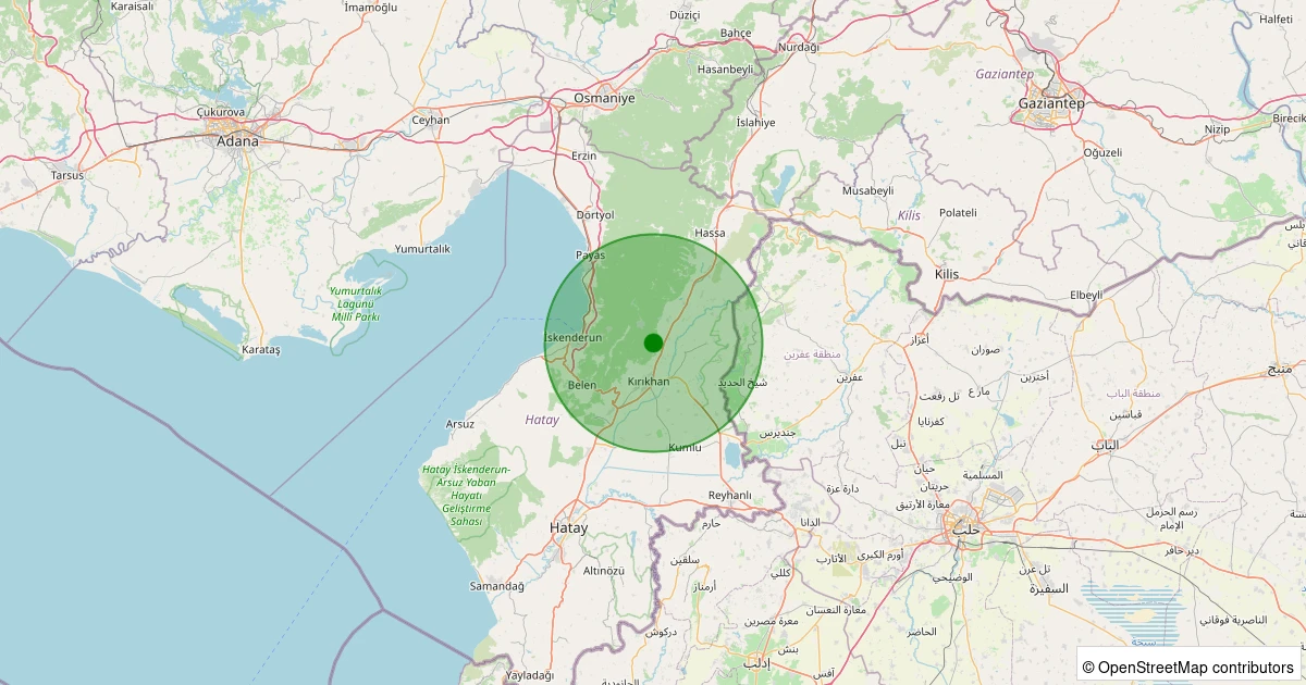 27 Ekim 2025 saat 00:06 - Kırıkhan - Ceylanlı Köyü - 1.60ml depreminin harita gösterimi
