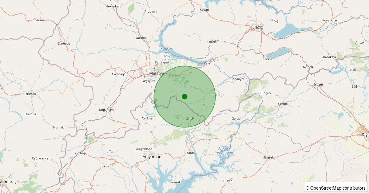 06 Ekim 2025 saat 13:18 - Battalgazi - 2.40ML depreminin harita gösterimi