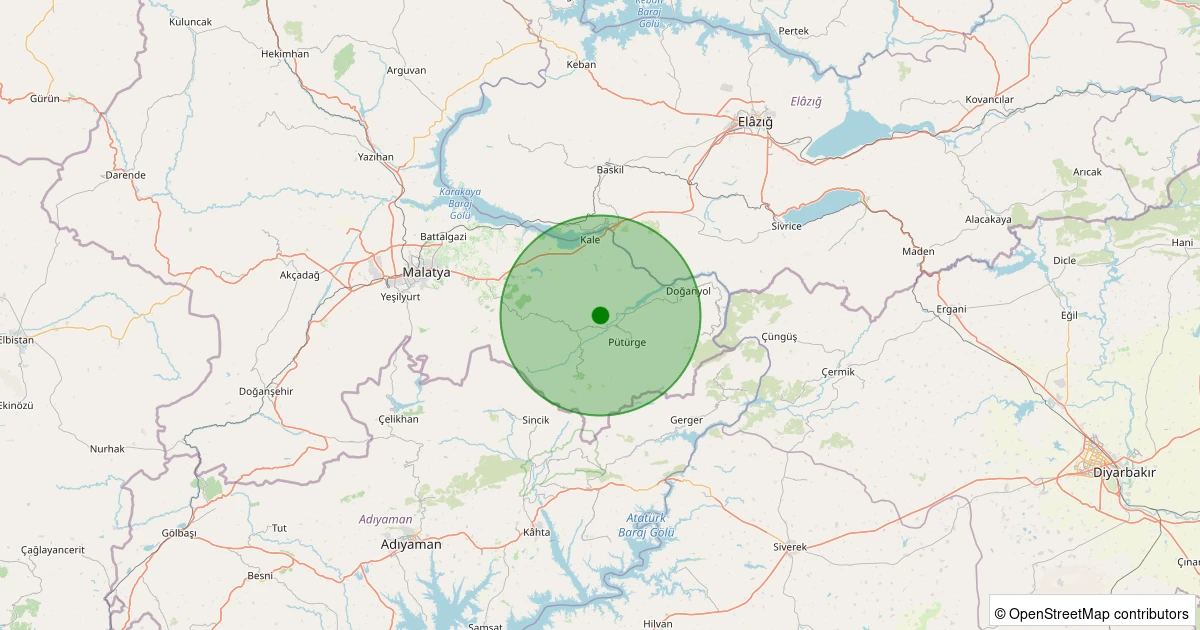 27 Ekim 2025 saat 03:48 - Pütürge - Aktarla Köyü - 2.00ml depreminin harita gösterimi