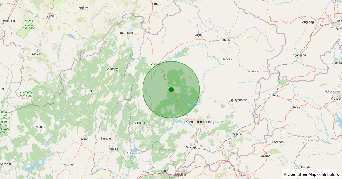 27 Ekim 2025 saat 03:41 - Onikişubat - Çağlayan - 1.60ML depreminin harita gösterimi