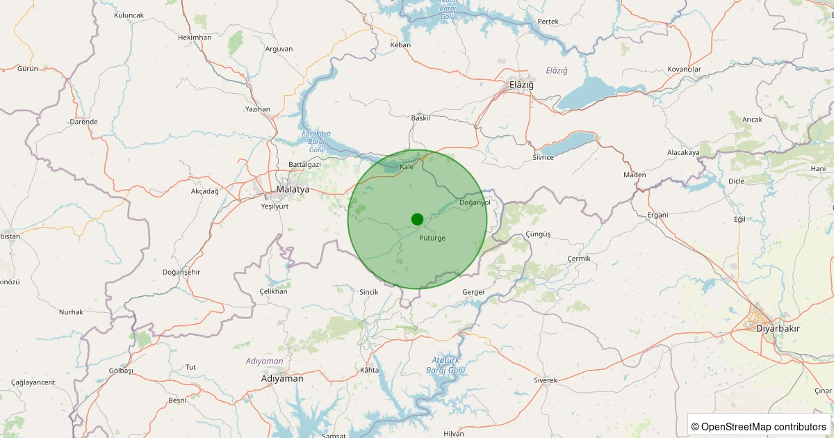 27 Ekim 2025 saat 03:48 - Pütürge - Aktarla Köyü - 1.90ML depreminin harita gösterimi