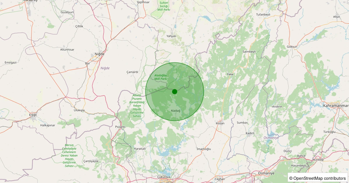 27 Ekim 2025 saat 06:23 - Aladağ - 1.30ml depreminin harita gösterimi