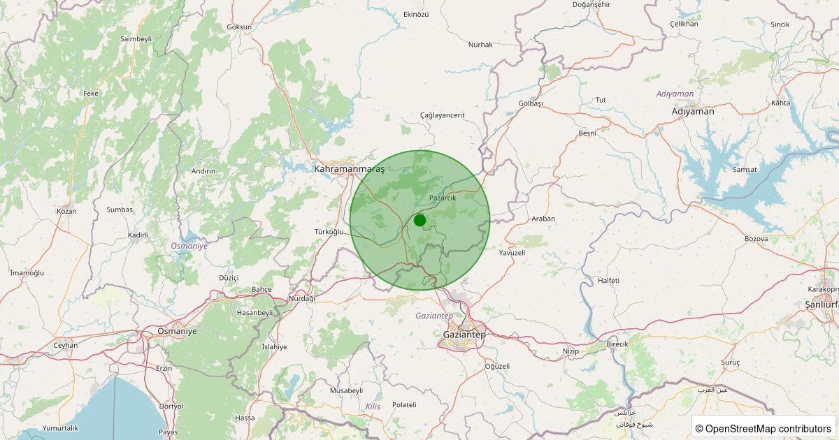 27 Ekim 2025 saat 08:41 - Pazarcık - Salmanıpak - 1.00ML depreminin harita gösterimi