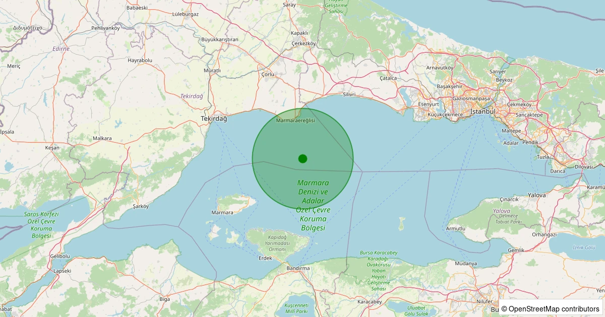 27 Ekim 2025 saat 09:43 - Marmara Denizi - [17.52 km] Marmaraereğlisi (Tekirdağ) - 1.90ML depreminin harita gösterimi