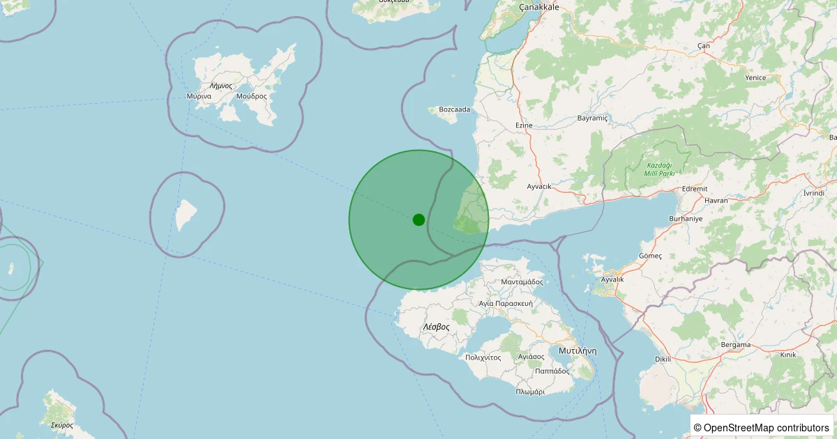 27 Ekim 2025 saat 10:38 - Ege Denizi - [12.12 km] Ayvacık (Çanakkale) - 3.40MW depreminin harita gösterimi