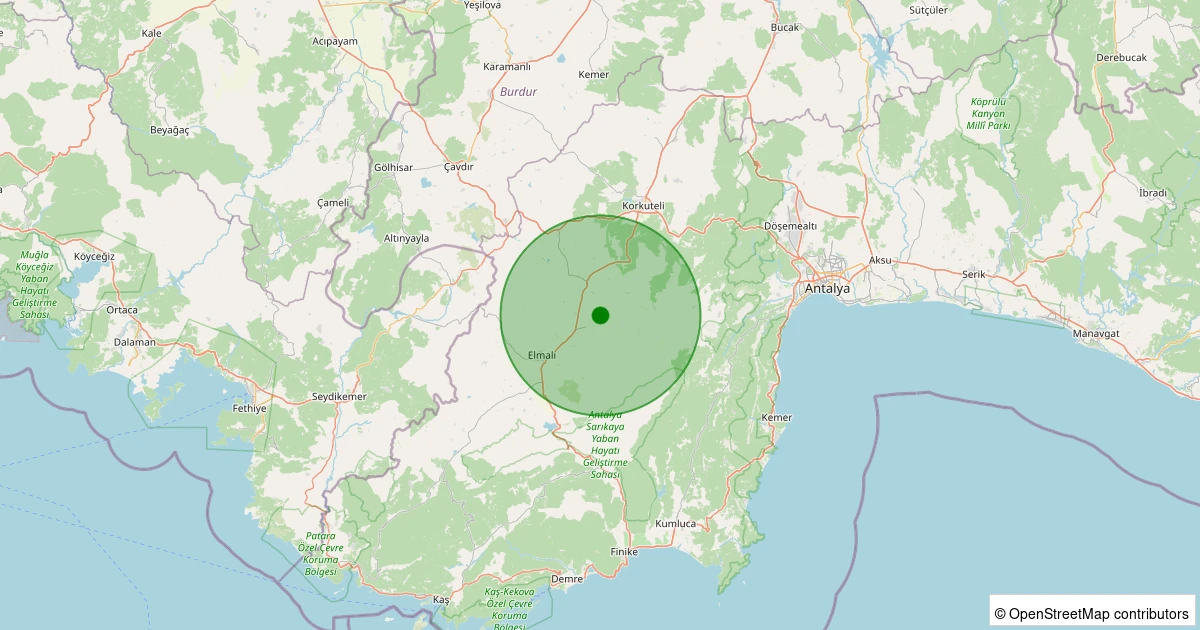 27 Ekim 2025 saat 10:31 - Elmalı - 1.70ml depreminin harita gösterimi