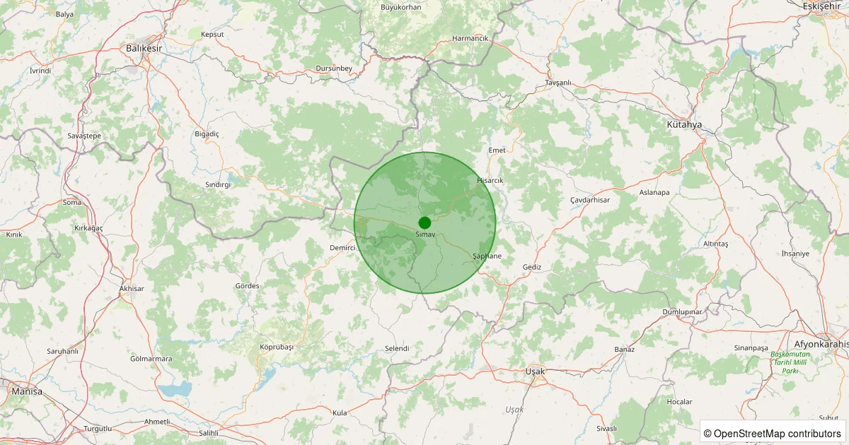 06 Ekim 2025 saat 16:12 - Simav - 1.30ML depreminin harita gösterimi
