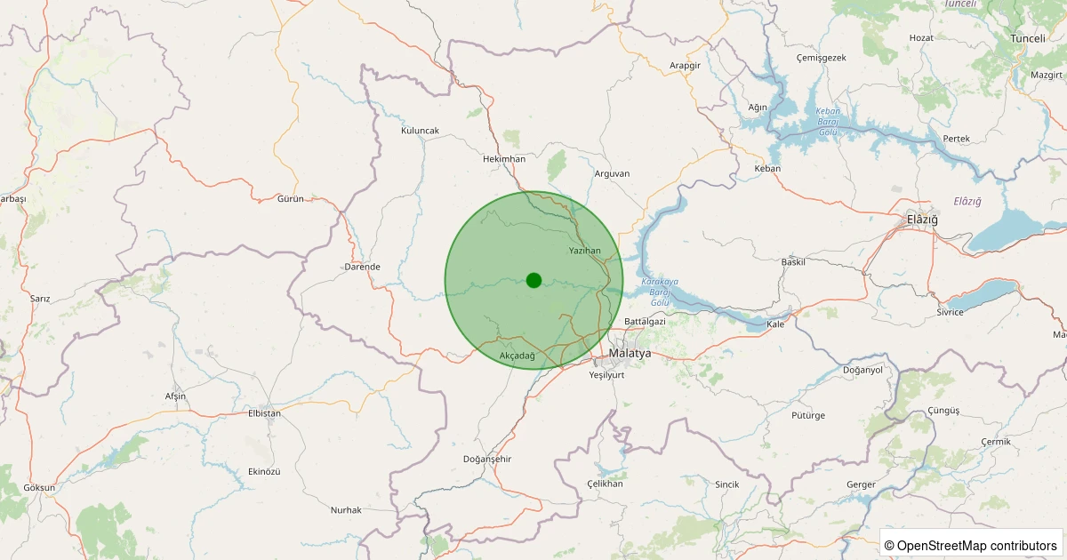 27 Ekim 2025 saat 12:03 - Yazıhan - İriağaç - 2.30ML depreminin harita gösterimi