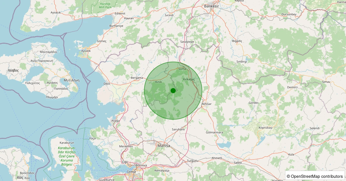 27 Ekim 2025 saat 14:02 - Kınık - Yaylaköy - 1.80ml depreminin harita gösterimi